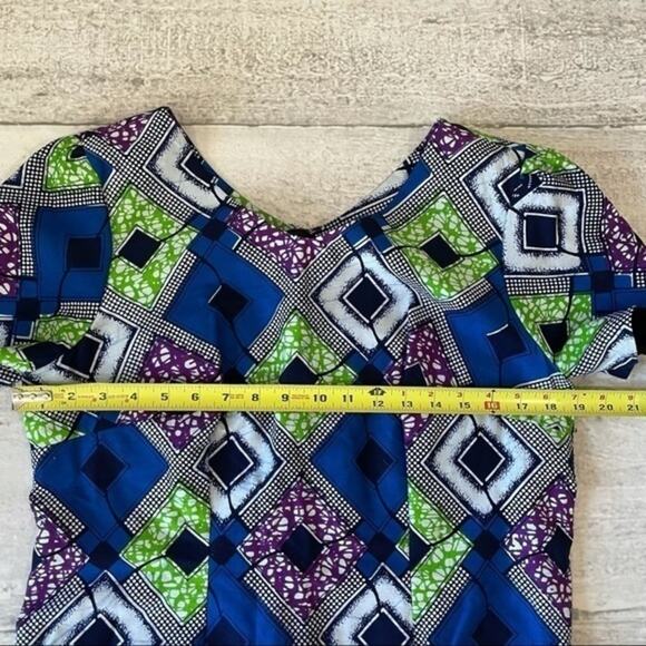 Traditional African Two Pc Dress Set Wax Fabric Blue Green Purple Custom Kitenge - Picture 13 of 15